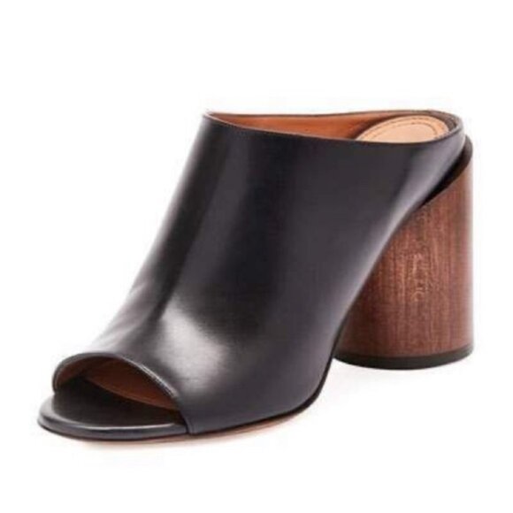 Givenchy Women's Ramia Open Toe Block Heel Leather Mules Black Size 36 (US 6) - Picture 2 of 14